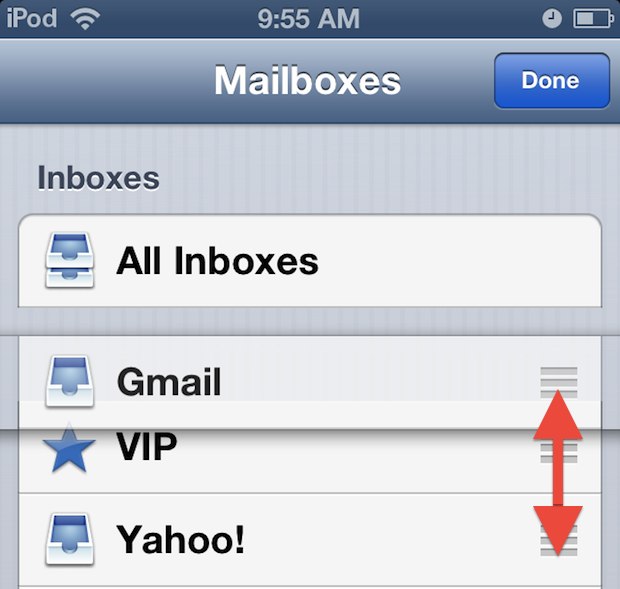 rearrange mail inboxes iOS 6