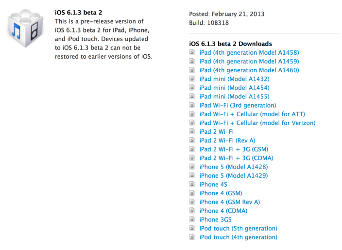 iOS 6.1.3 Beta 2